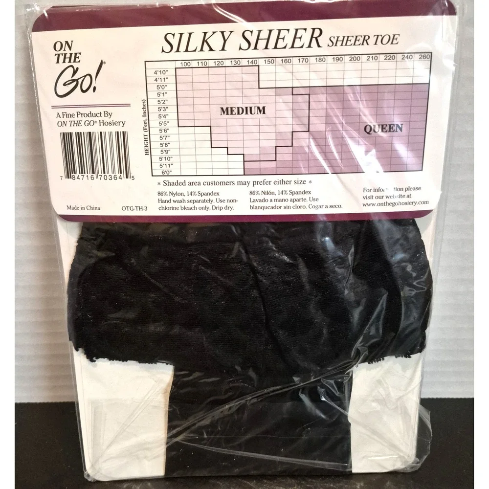 On The Go! Silky Sheer Thigh High Stockings Black Stay Up Lace Top 2 Pairs Sz M